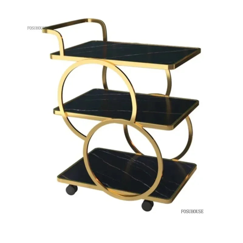 Luxury Rolling Bar Tables Trolley Kitchen Islands Metal Wine Rack Serving Trolleys Cart Sideboards Shelf Hotel Furiture b