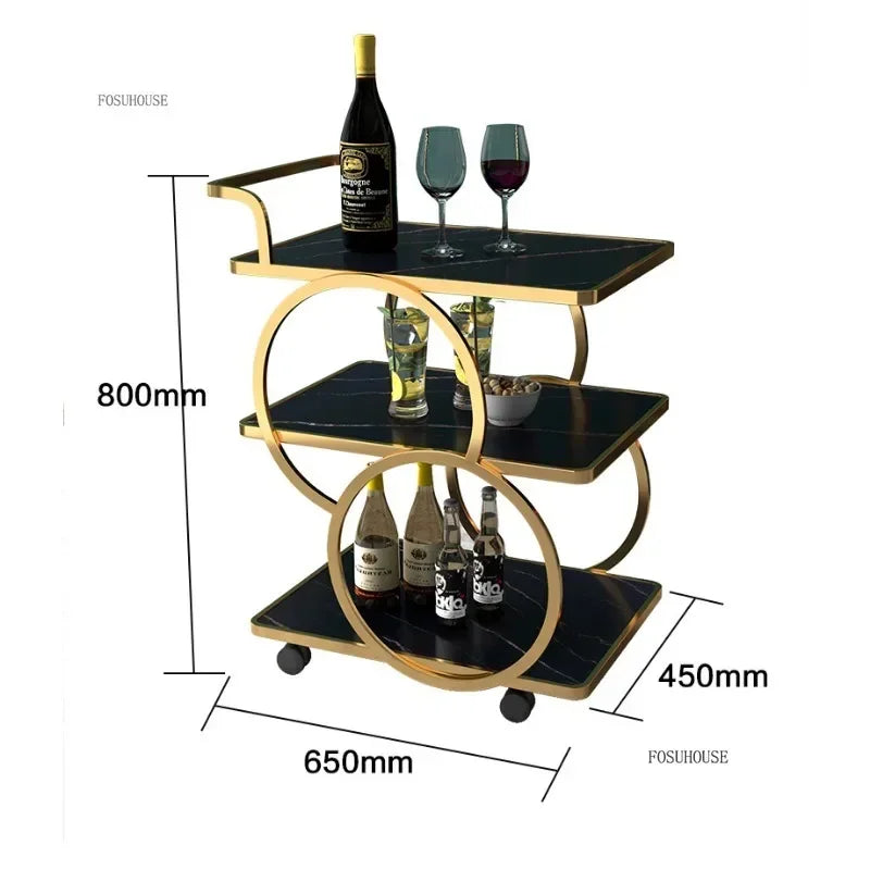 Luxury Rolling Bar Tables Trolley Kitchen Islands Metal Wine Rack Serving Trolleys Cart Sideboards Shelf Hotel Furiture b