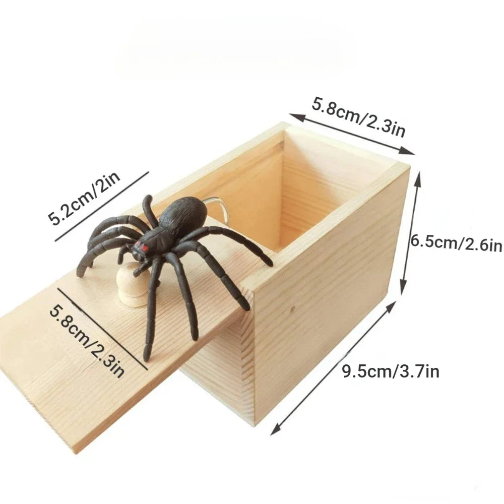 Wooden Prank Trick Practical Joke Home Office Spider Scare Prank Box Toy Kids Parents Friend Funny Play Game Gift Surprise Box