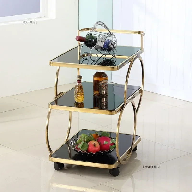 Luxury Rolling Bar Tables Trolley Kitchen Islands Metal Wine Rack Serving Trolleys Cart Sideboards Shelf Hotel Furiture b