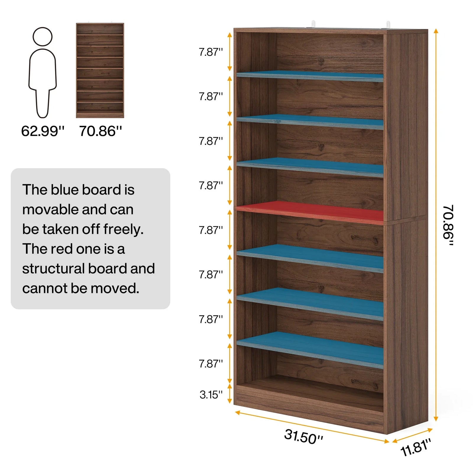 Shoe Cabinet, 9 Tiers 40-45 Pairs Heavy Duty Wood Freestanding Shoe Storage Cabinet, 70.8'' Tall Shoe Cabinet w/Open Storage