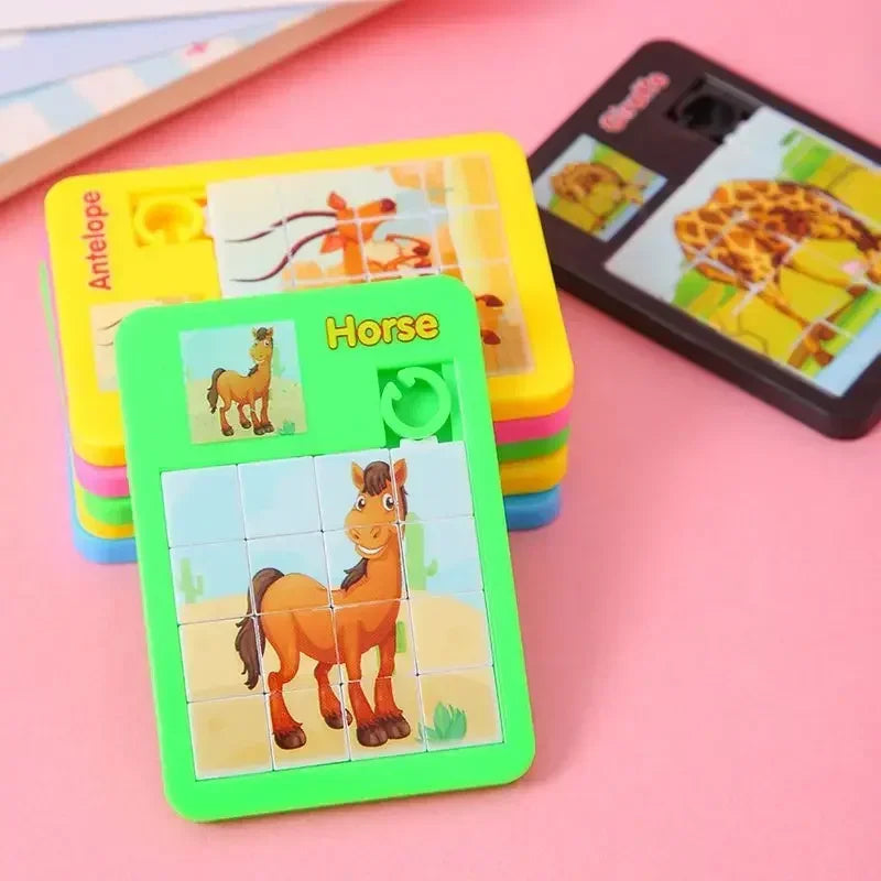 1PC Cartoon Animal Learning Slide Puzzles Montessori Educational Children Jigsaw Puzzle Games Brain Exercise Mini Baby Toys