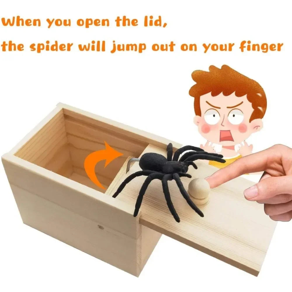 Wooden Prank Trick Practical Joke Home Office Spider Scare Prank Box Toy Kids Parents Friend Funny Play Game Gift Surprise Box