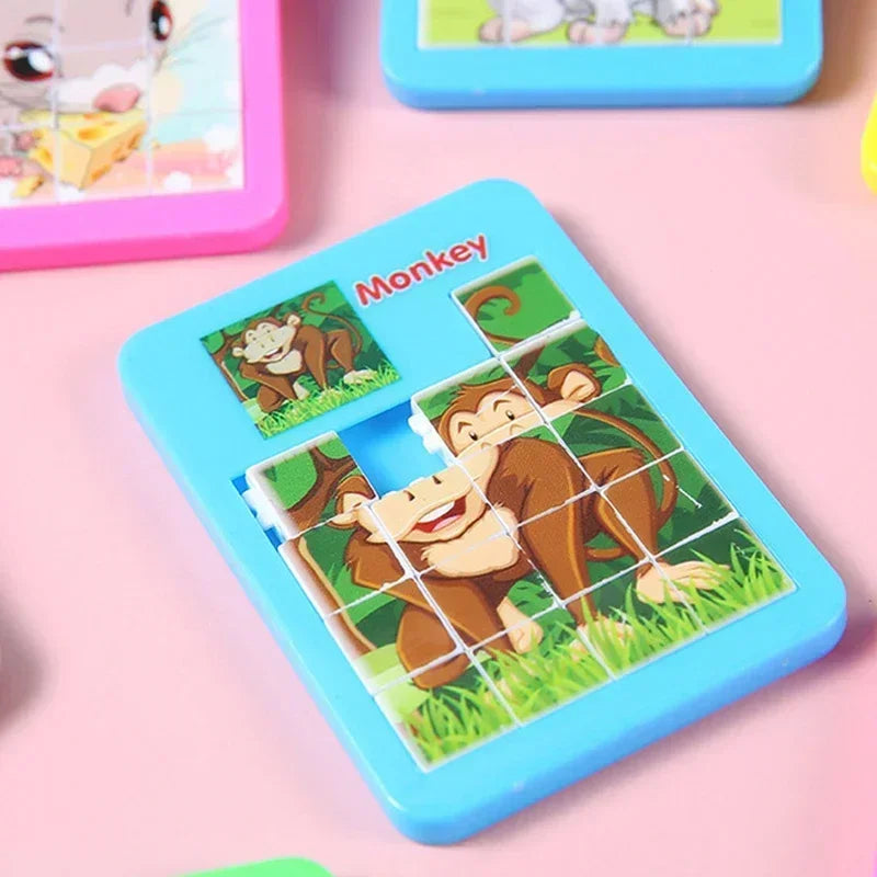 1PC Cartoon Animal Learning Slide Puzzles Montessori Educational Children Jigsaw Puzzle Games Brain Exercise Mini Baby Toys