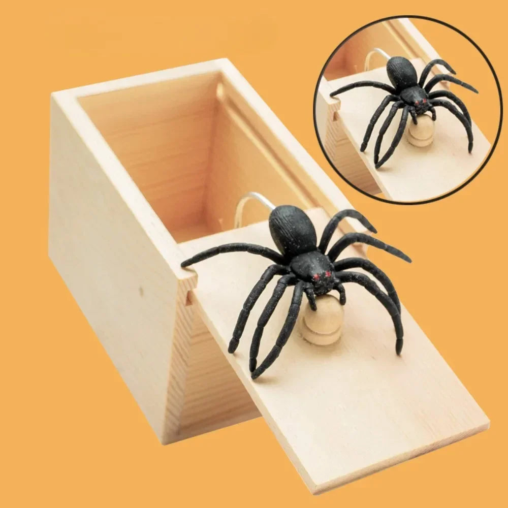 Wooden Prank Trick Practical Joke Home Office Spider Scare Prank Box Toy Kids Parents Friend Funny Play Game Gift Surprise Box