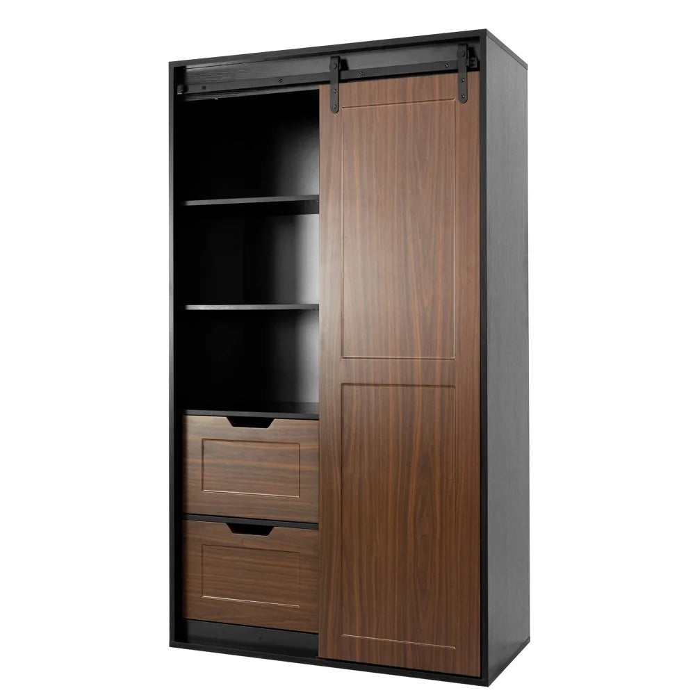 2024 New 71-Inch High Wardrobe and Cabinet with Classic Sliding Barn Door-Clothes Locker for Bedrooms