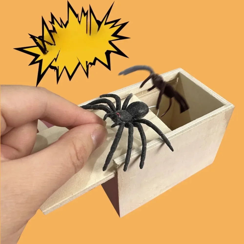 Wooden Prank Trick Practical Joke Home Office Spider Scare Prank Box Toy Kids Parents Friend Funny Play Game Gift Surprise Box